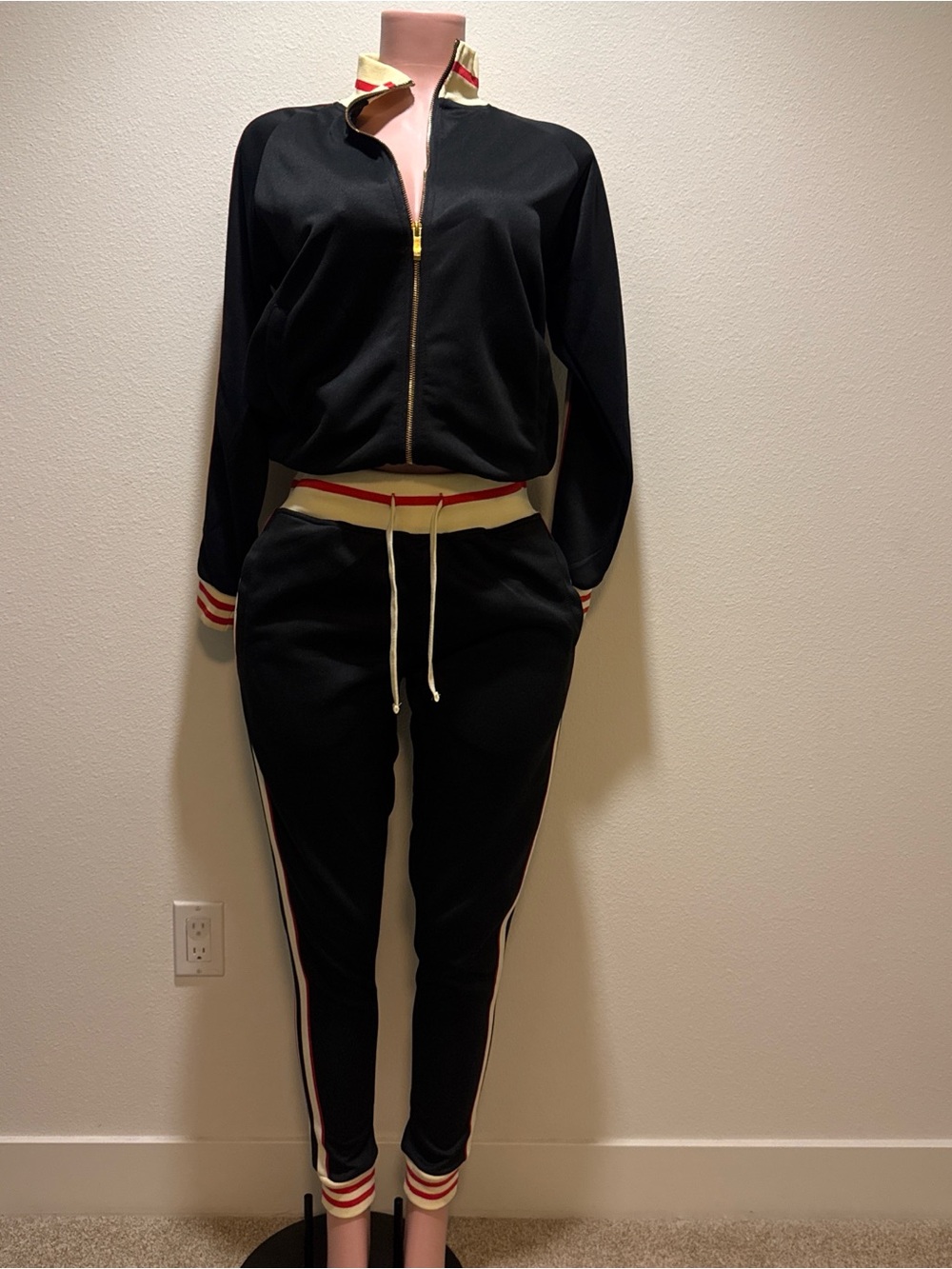 Black Two-Piece Track Jacket and Jogger Set